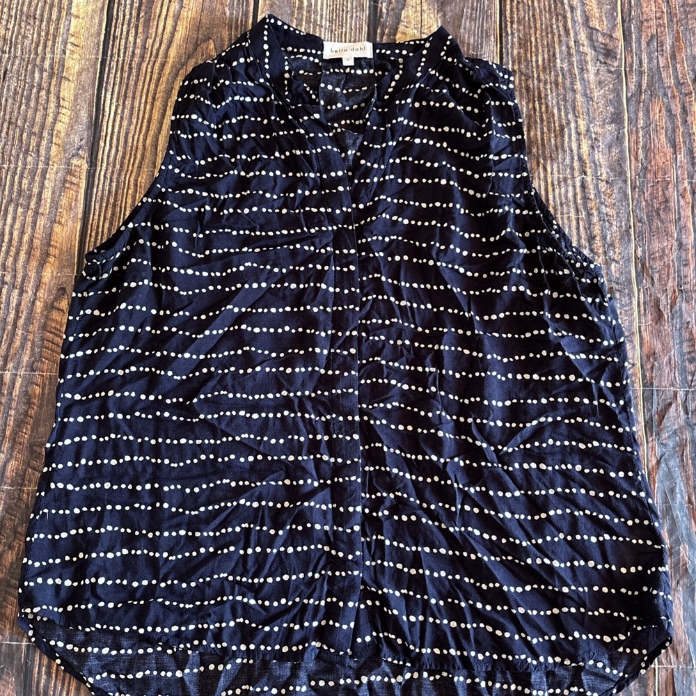 Bella Dahl Women Navy Blue Polka Dot Sleeveless Blouse L - Picture 2 of 6